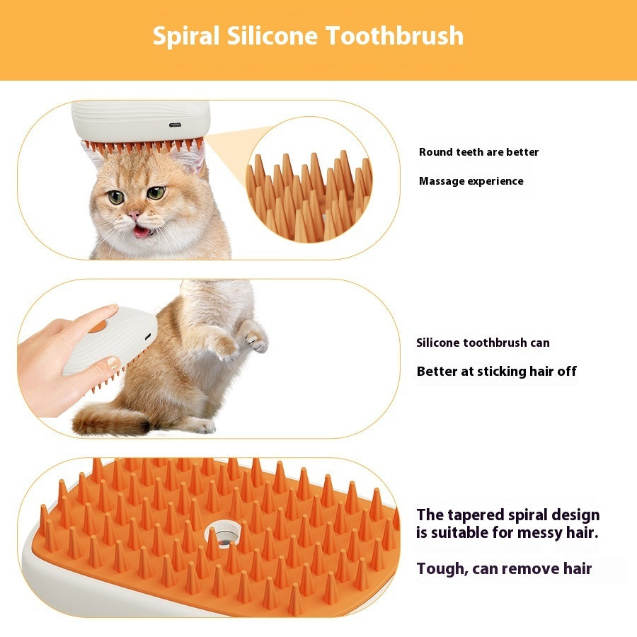 USB Rechargeable Steam Massage Comb | Pet Grooming Brush for Cats & Dogs